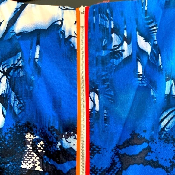 Tahari Sleeveless Blue Abstract Sheath Dress w/ Tie. Colorful Zipper. Size 4 - Picture 5 of 12